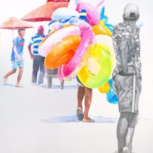 Vendedor de flotadores xo. Vendedor de espaldas